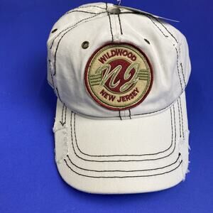 Wildwood NJ Ball Cap Hat Adjustable Baseball Metal Buckle White Distressed Look